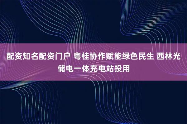 配资知名配资门户 粤桂协作赋能绿色民生 西林光储电一体充电站投用